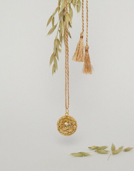 Yellow gold finish bola on cord - Flower of life BOLA FLEUR OR / 23PCTE006BIJ954